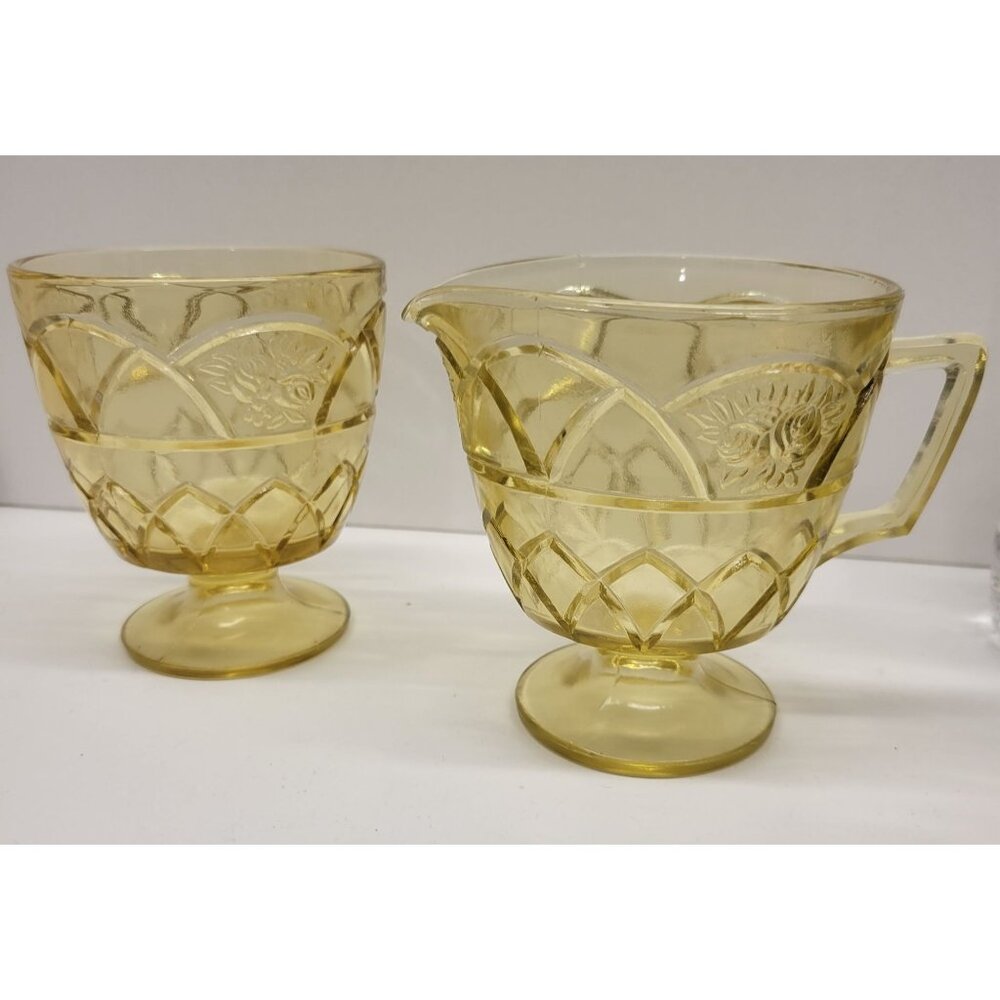 Mayfair Sugar Bowl & Creamer Set Federal Glass Amber Yellow Depression Glass
